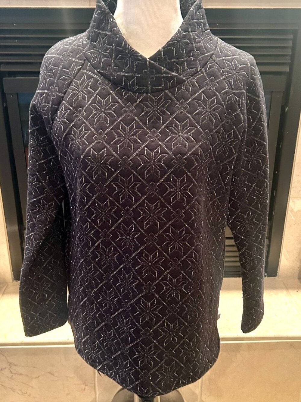 T by Talbots Snowflake Quilted Wrap Neck Pullover